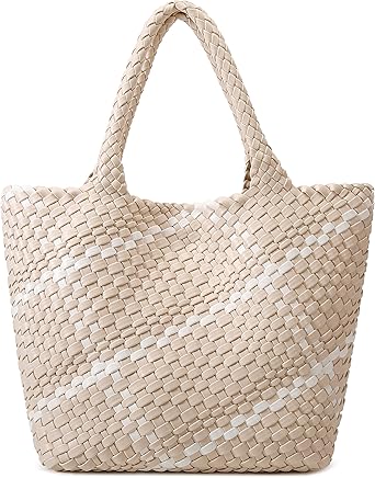 Fashion Woven Tote Bag for Women, Shopper Bag Soft Vegan Leather Hand-woven Handbag with Purse