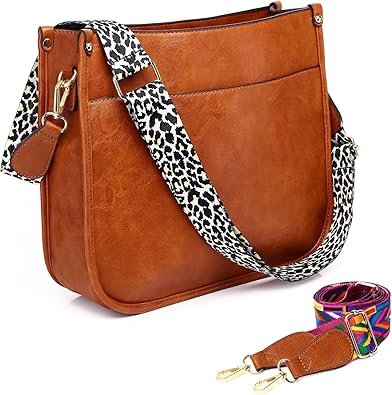 Vegan Leather Crossbody Bags for Women, Crossbody Purse with Guitar Strap Zipped Pockets Handbag Shoulder Bag 4.5