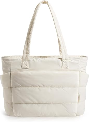 Tote Bag for Women, Lightweight Puffy Tote Bag with Compartments Quilted Shoulder Bag Handbag for Travel, Work, Gym