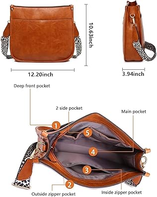 Vegan Leather Crossbody Bags for Women, Crossbody Purse with Guitar Strap Zipped Pockets Handbag Shoulder Bag 4.5