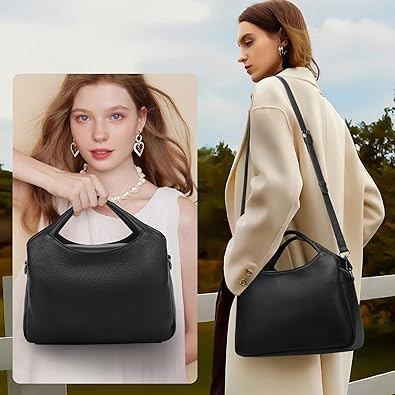 Genuine Leather Purses for Women, Crossbody Shoulder Bags with Top-Handle, Tote Satchel Handbags