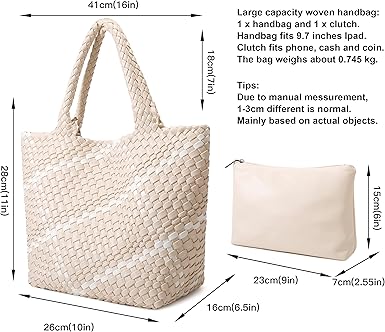 Fashion Woven Tote Bag for Women, Shopper Bag Soft Vegan Leather Hand-woven Handbag with Purse