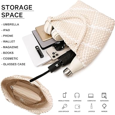 Fashion Woven Tote Bag for Women, Shopper Bag Soft Vegan Leather Hand-woven Handbag with Purse