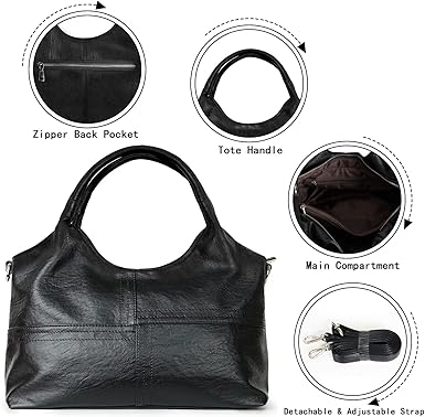 Vegan Leather Purses for Women with Detachable Satchel Strap, Ladies Handbags, Tote Hobo Bags with Top Handle
