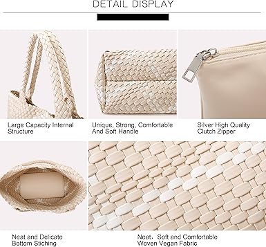 Fashion Woven Tote Bag for Women, Shopper Bag Soft Vegan Leather Hand-woven Handbag with Purse