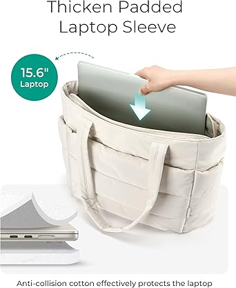 Tote Bag for Women, Lightweight Puffy Tote Bag with Compartments Quilted Shoulder Bag Handbag for Travel, Work, Gym