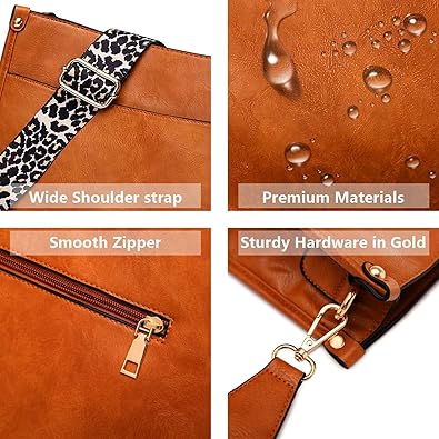 Vegan Leather Crossbody Bags for Women, Crossbody Purse with Guitar Strap Zipped Pockets Handbag Shoulder Bag 4.5