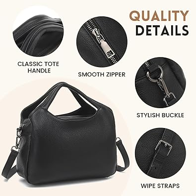 Genuine Leather Purses for Women, Crossbody Shoulder Bags with Top-Handle, Tote Satchel Handbags