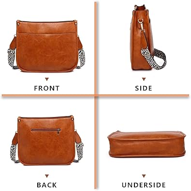 Vegan Leather Crossbody Bags for Women, Crossbody Purse with Guitar Strap Zipped Pockets Handbag Shoulder Bag 4.5
