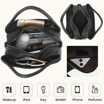 Genuine Leather Purses for Women, Crossbody Shoulder Bags with Top-Handle, Tote Satchel Handbags